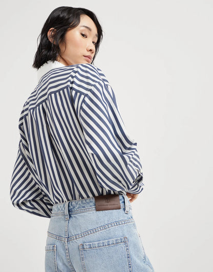 Authentic denim baggy tapered trousers with monili