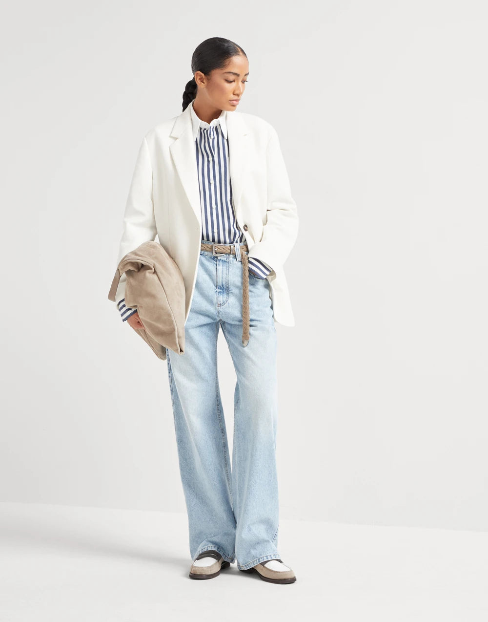 Authentic denim contemporary loose trousers with monili