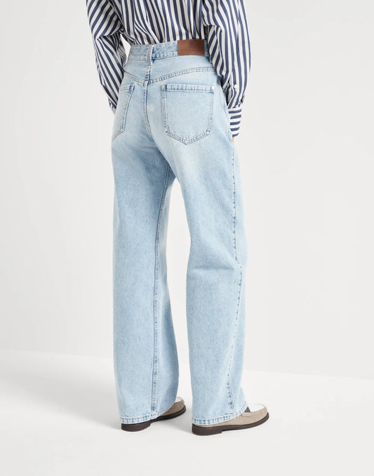 Authentic denim contemporary loose trousers with monili