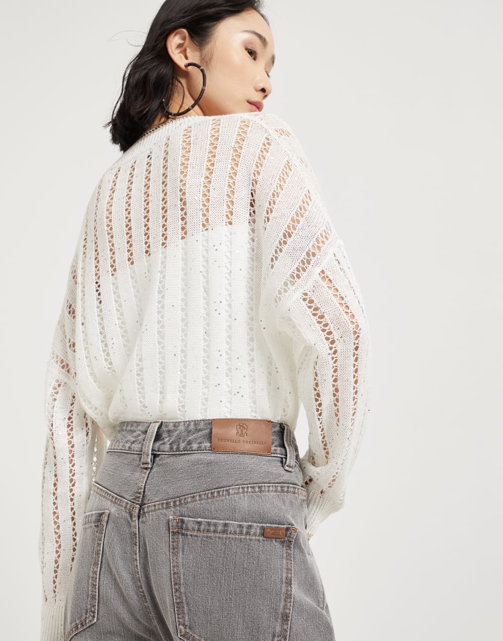 Authentic denim contemporary loose trousers with monili