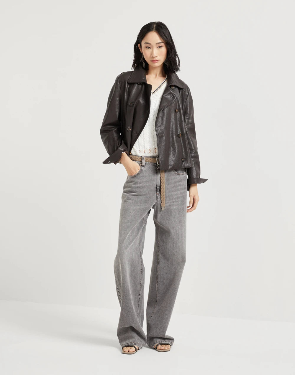 Authentic denim contemporary loose trousers with monili