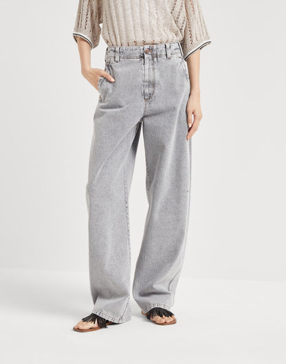 Authentic denim curved trousers