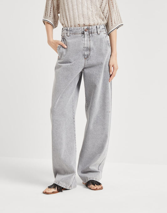 Authentic denim curved trousers