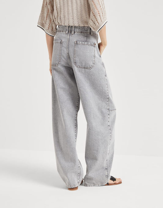 Authentic denim curved trousers