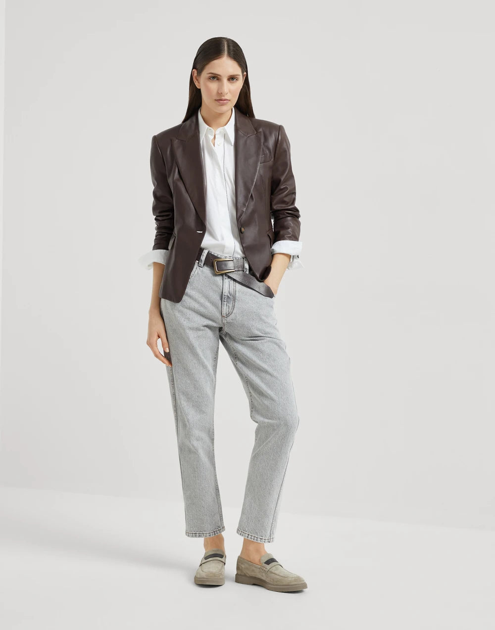 Authentic denim straight trousers with shiny bartack