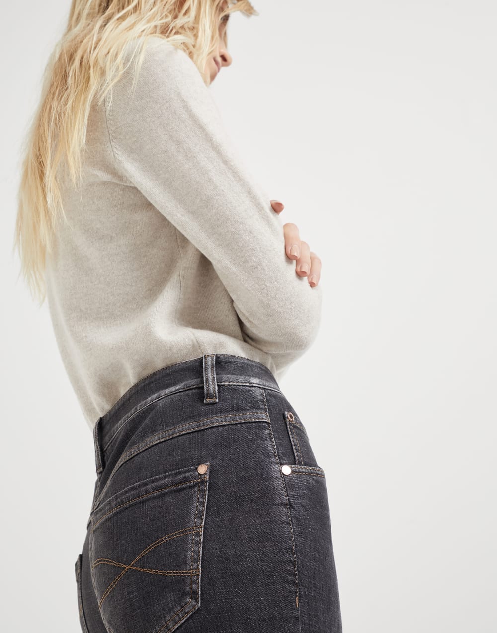 Stretch denim slim trousers
