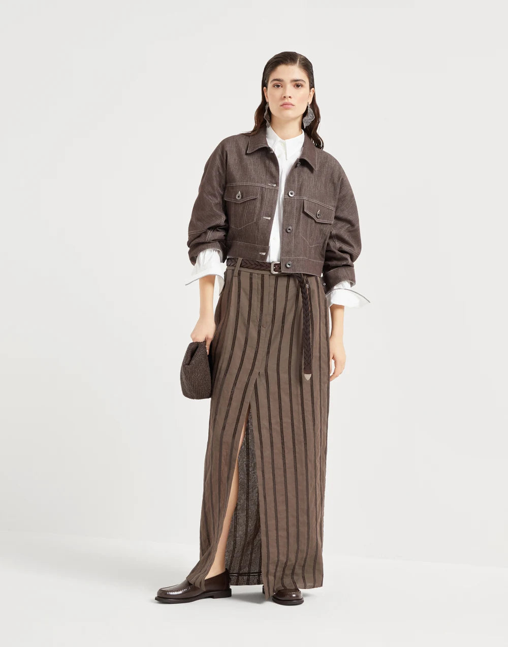 Denim-effect twill outerwear jacket with monili