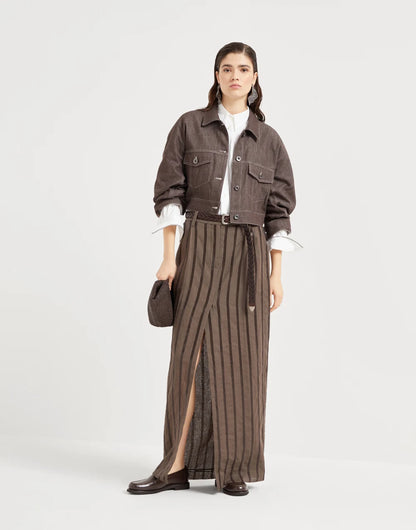 Denim-effect twill outerwear jacket with monili