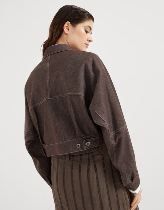 Denim-effect twill outerwear jacket with monili