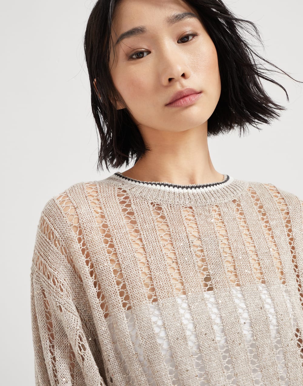 Linen dazzling ribbed net sweater