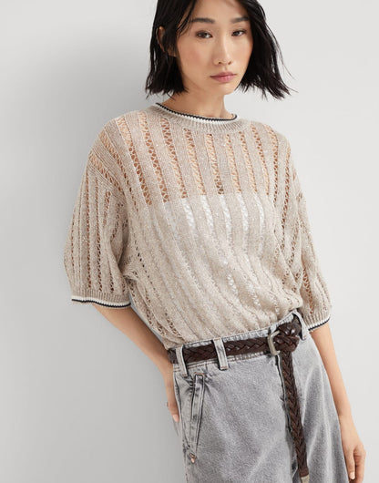 Linen dazzling ribbed net sweater