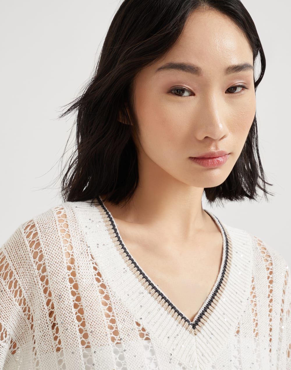 Linen dazzling ribbed net sweater