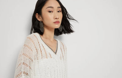 Linen dazzling ribbed net sweater