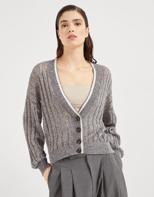 Linen dazzling ribbed net cardigan