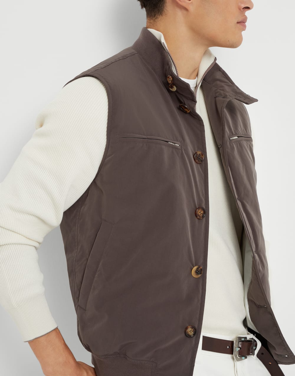 Water-resistant microfiber vest with Thermore® padding and knit inserts