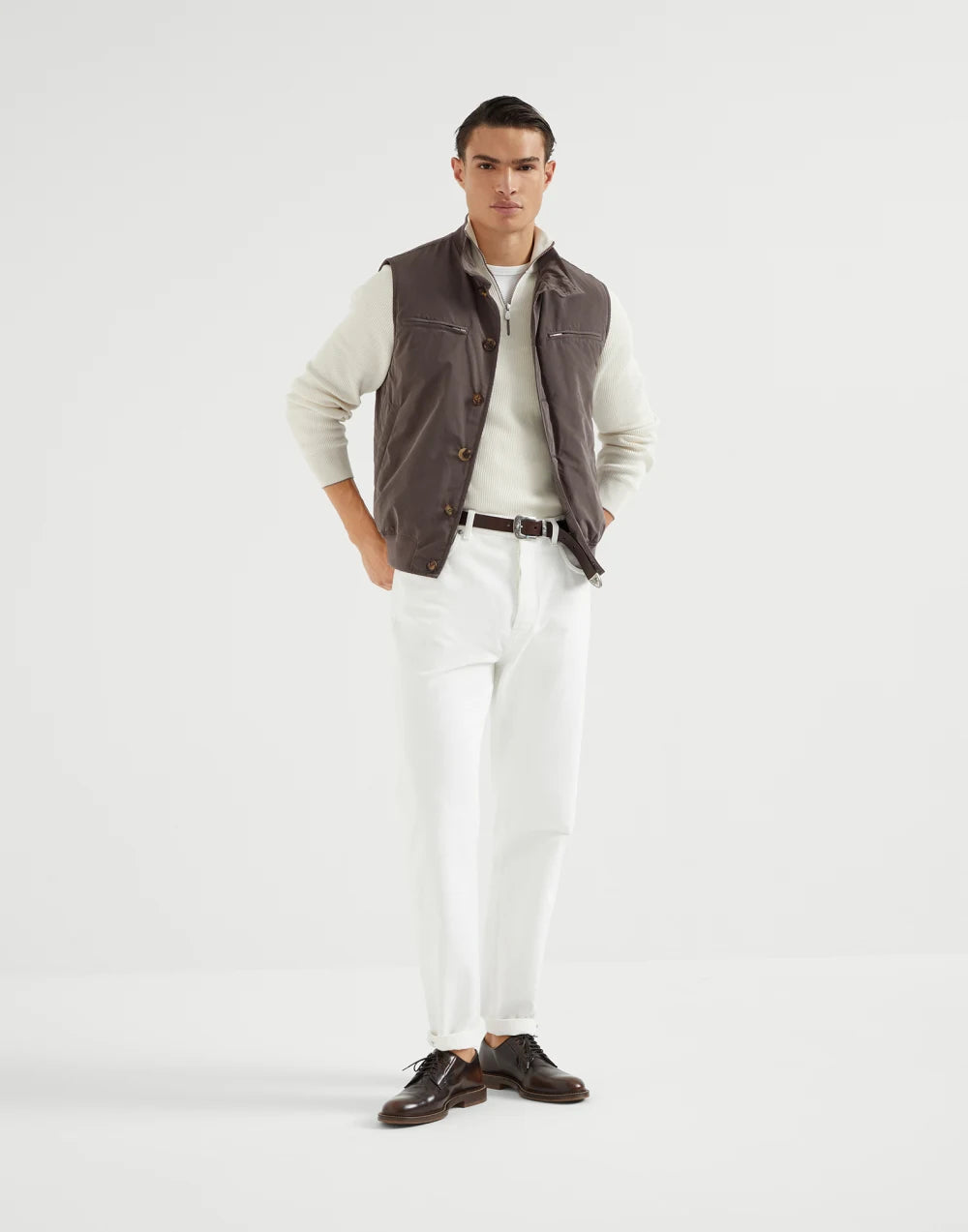 Water-resistant microfiber vest with Thermore® padding and knit inserts
