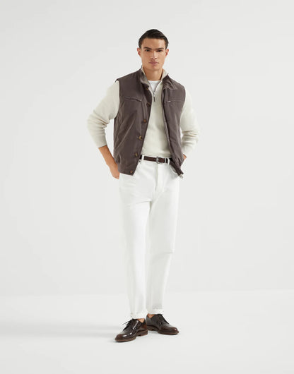 Water-resistant microfiber vest with Thermore® padding and knit inserts