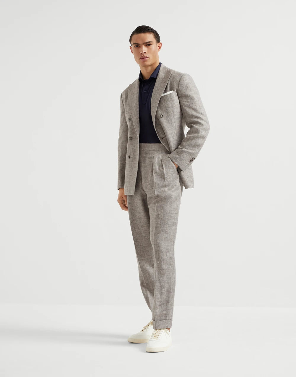 Silk and cotton jersey shirt-style collar polo with faux-layering
