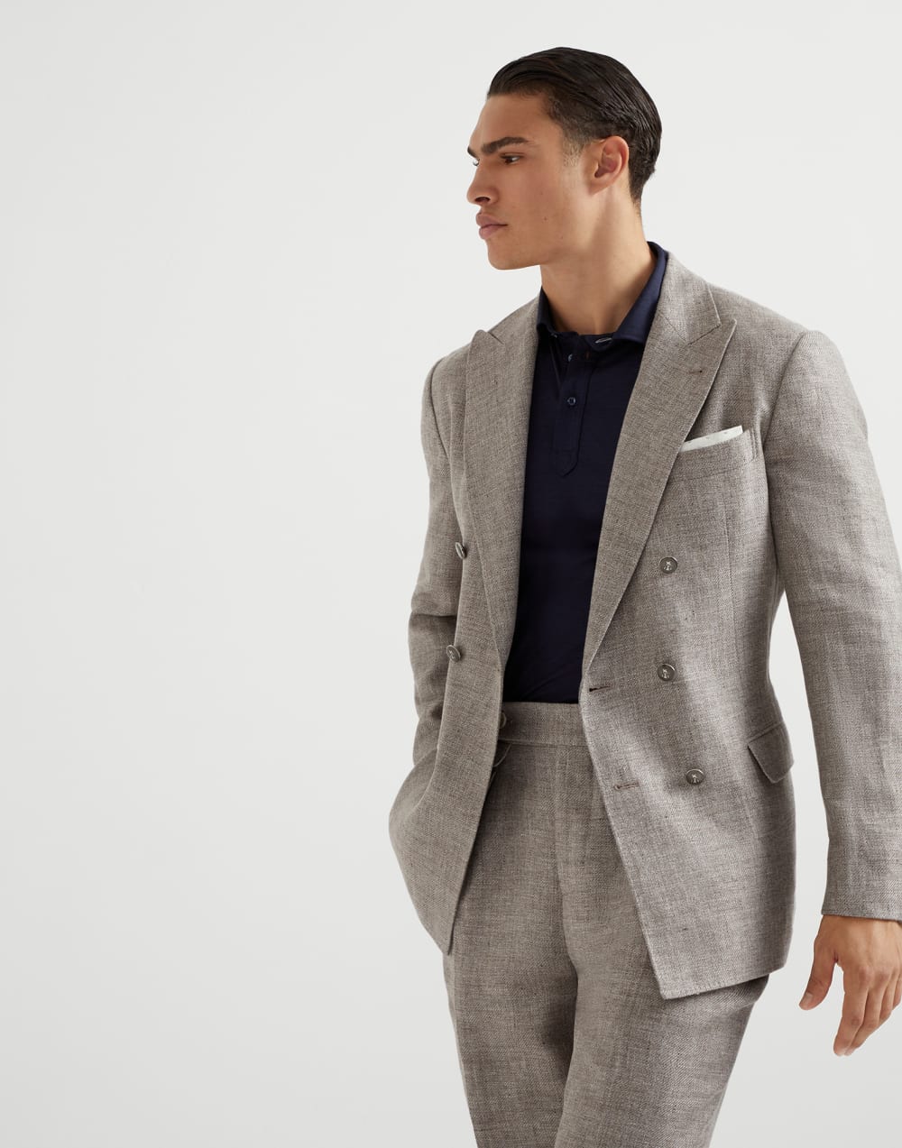 Silk and cotton jersey shirt-style collar polo with faux-layering