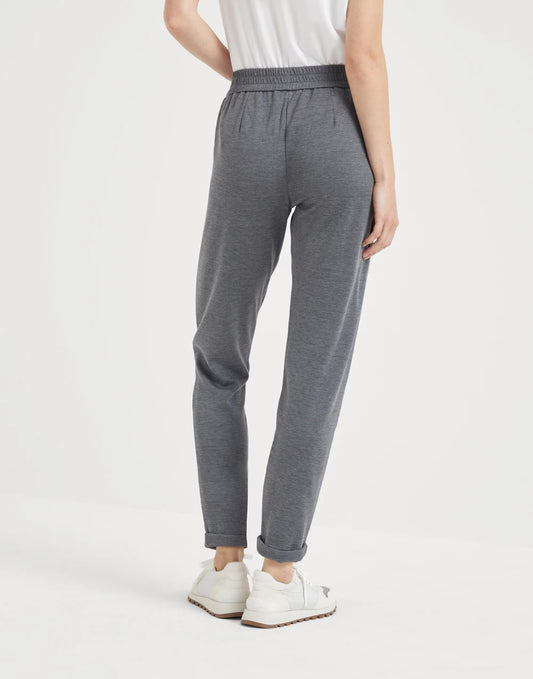 Cotton and silk interlock trousers with shiny pocket detail
