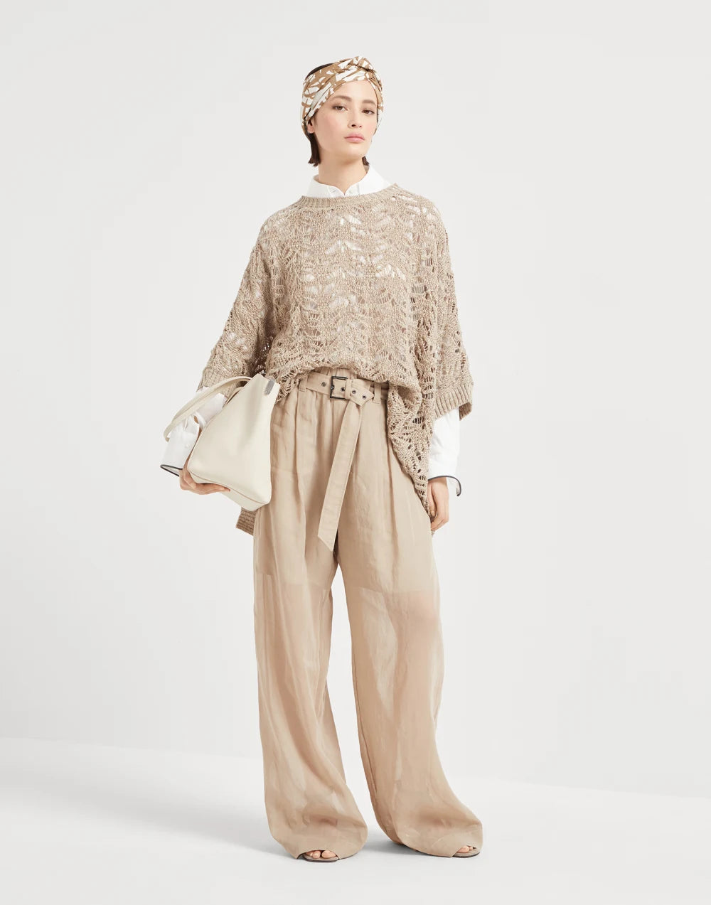 Foliage lace knit poncho in linen and silk Diamond yarn
