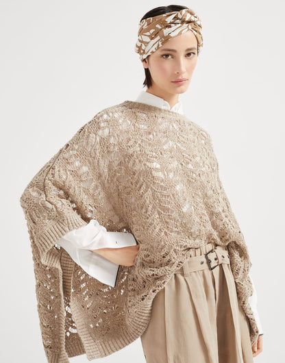 Foliage lace knit poncho in linen and silk Diamond yarn