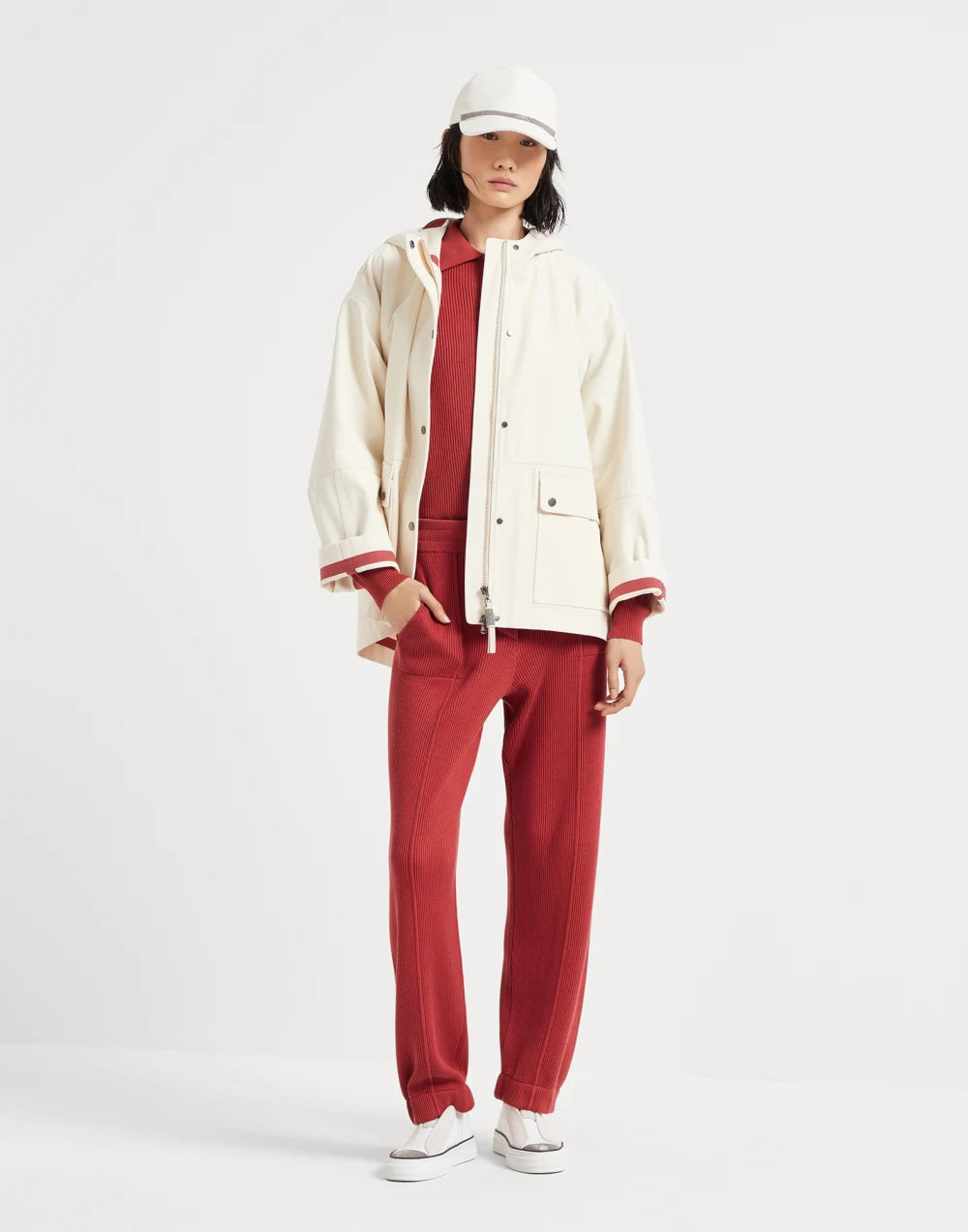 Water-resistant cotton canvas hooded outerwear jacket with heat-bonded seams and shiny zipper pull
