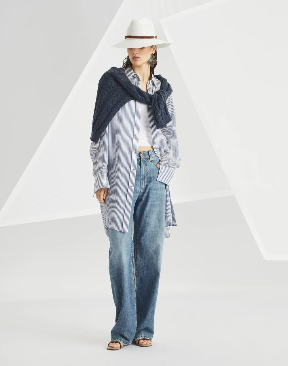 Lightweight denim contemporary loose trousers