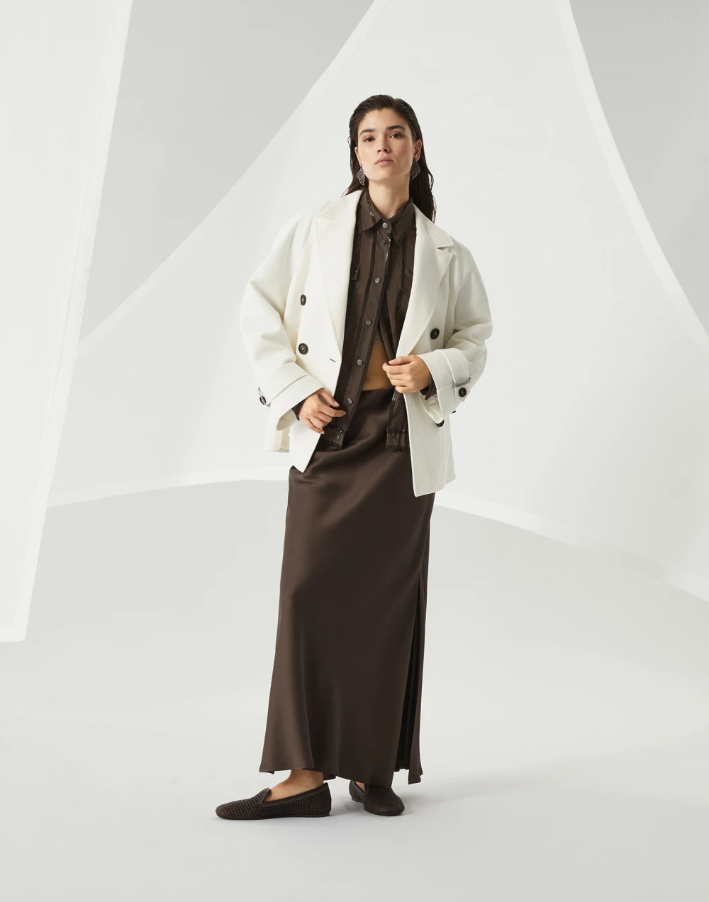 Cotton and linen cavalry pea coat with shiny cuff details