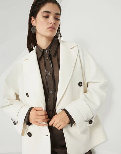 Cotton and linen cavalry pea coat with shiny cuff details
