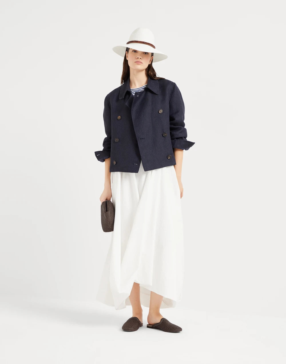 Linen cover cropped pea coat with monili