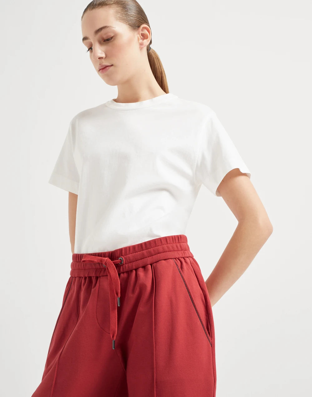 Stretch cotton lightweight French terry track trousers with monili