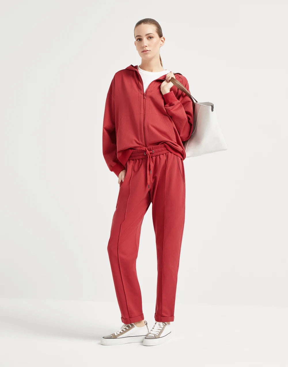 Stretch cotton lightweight French terry track trousers with monili
