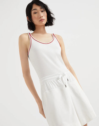 Stretch cotton lightweight French terry paneled track shorts