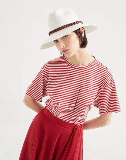 Cotton striped jersey cropped t-shirt with shiny pocket detail