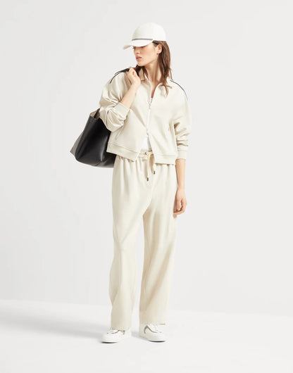 Couture interlock sweatshirt with zipper, piping and monili