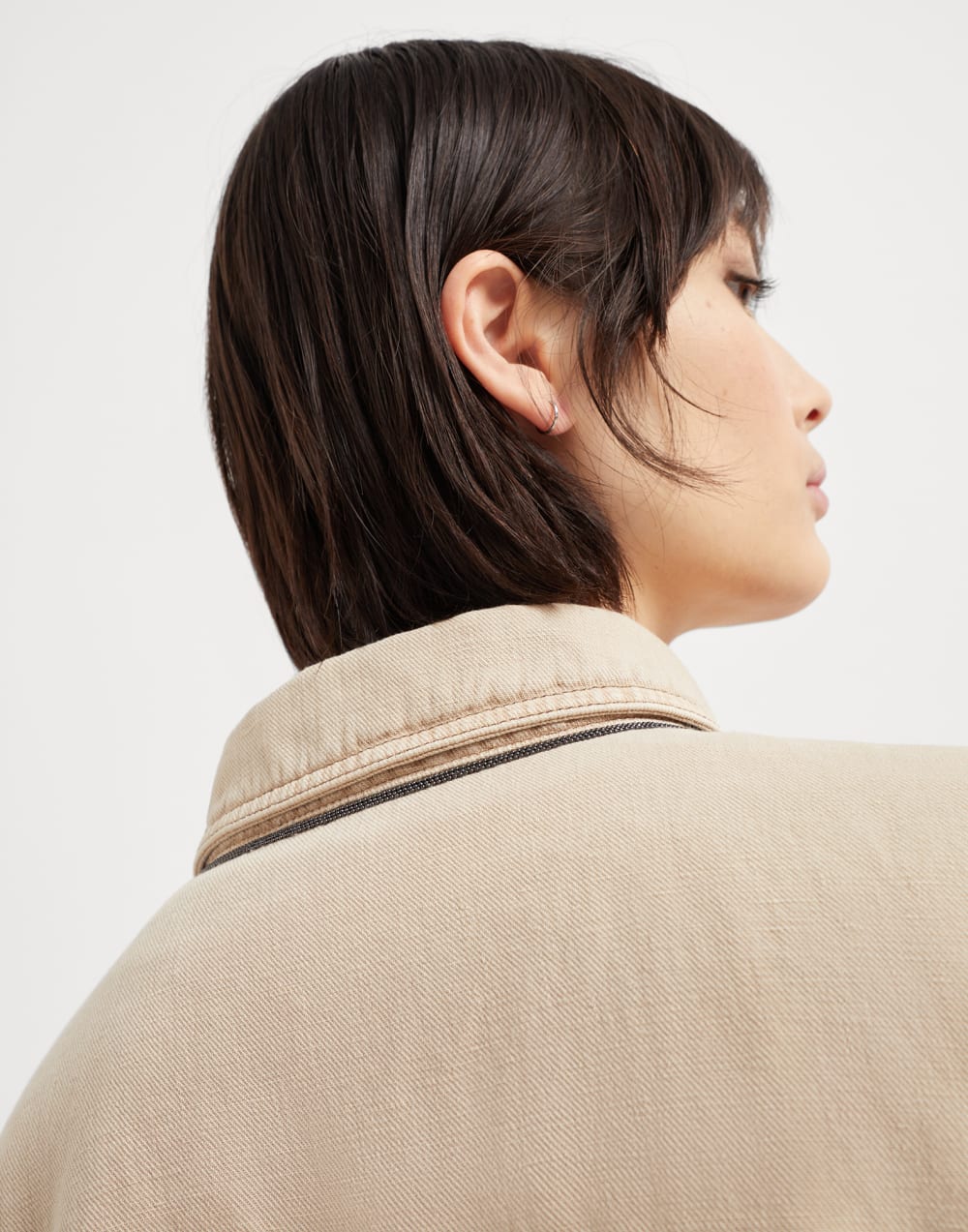Garment-dyed cotton and linen cover four-pocket jacket with monili
