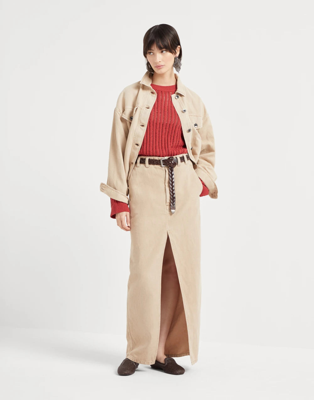 Garment-dyed cotton and linen cover four-pocket jacket with monili