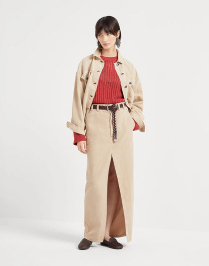 Garment-dyed cotton and linen cover four-pocket jacket with monili