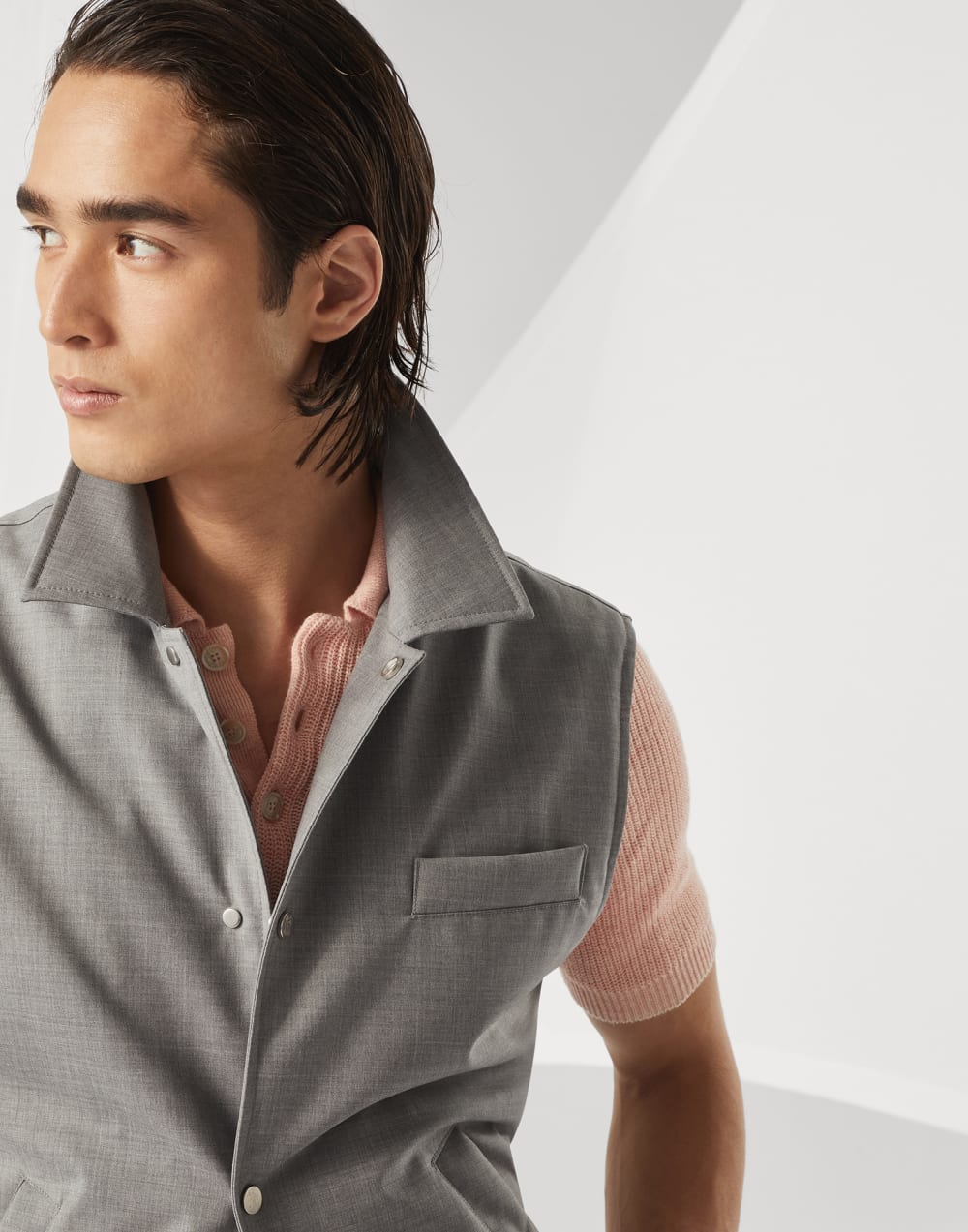 Bonded virgin wool fresco vest with Thermore® padding and shirt-style collar