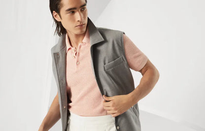 Bonded virgin wool fresco vest with Thermore® padding and shirt-style collar