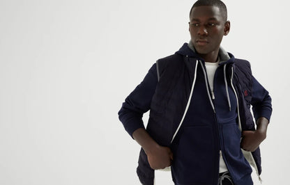 Bonded nylon down vest with logo and packable hood