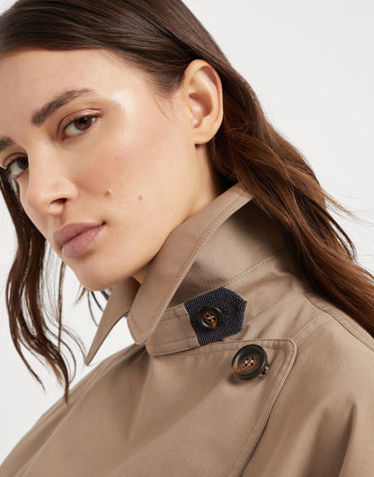 Techno cotton bonded panama cropped pea coat with precious detail