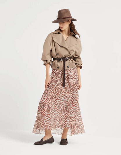 Techno cotton bonded panama cropped pea coat with precious detail