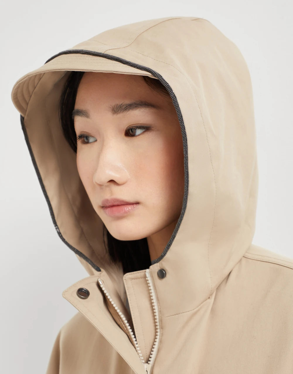 Techno cotton bonded panama parka with shiny trim