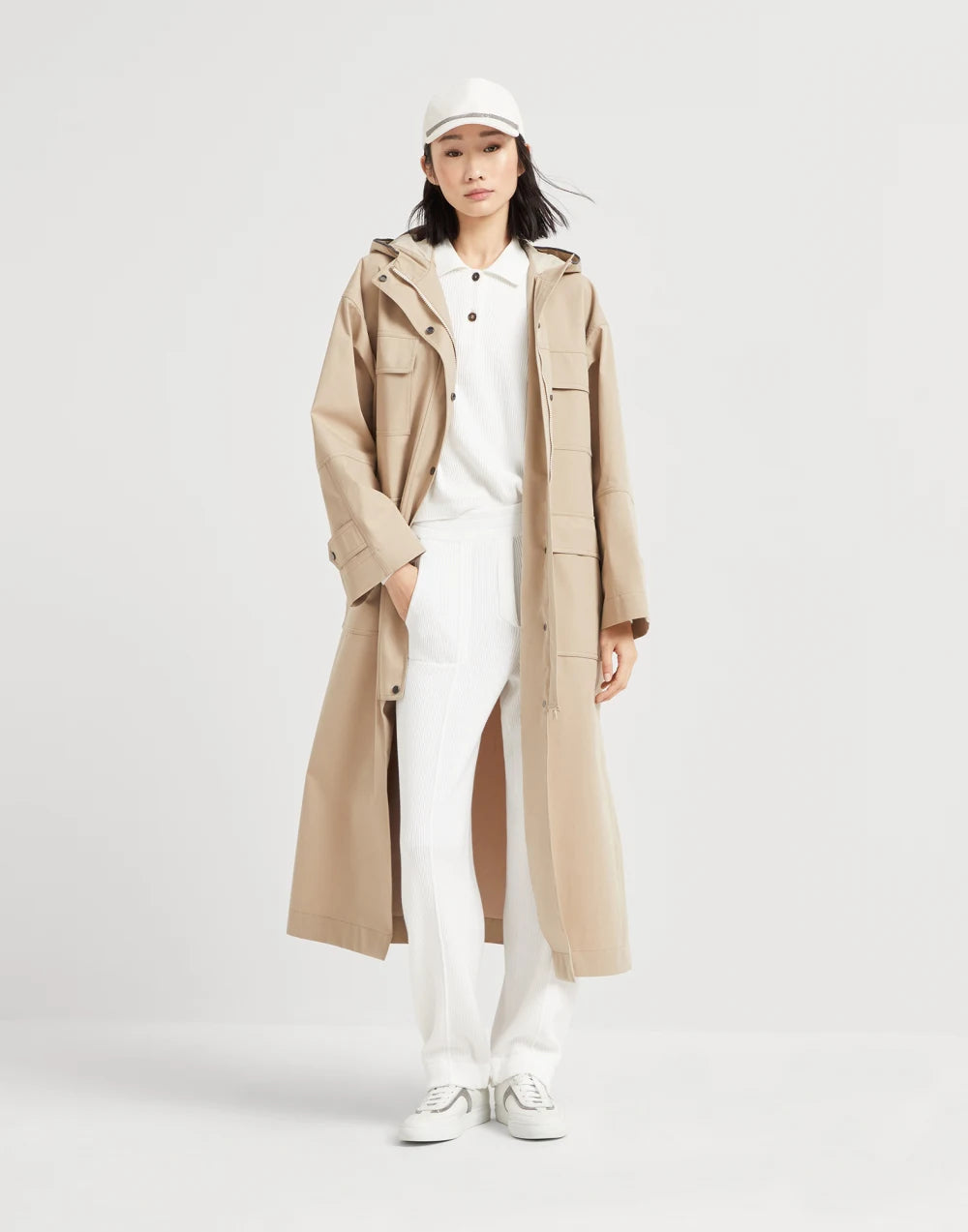 Techno cotton bonded panama parka with shiny trim