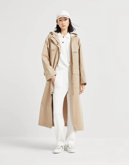 Techno cotton bonded panama parka with shiny trim