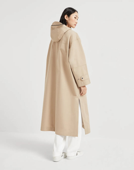 Techno cotton bonded panama parka with shiny trim