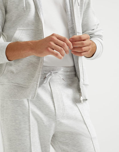 Cotton, cashmere and silk French terry double cloth trousers with Crête detail and elasticated zipped cuffs