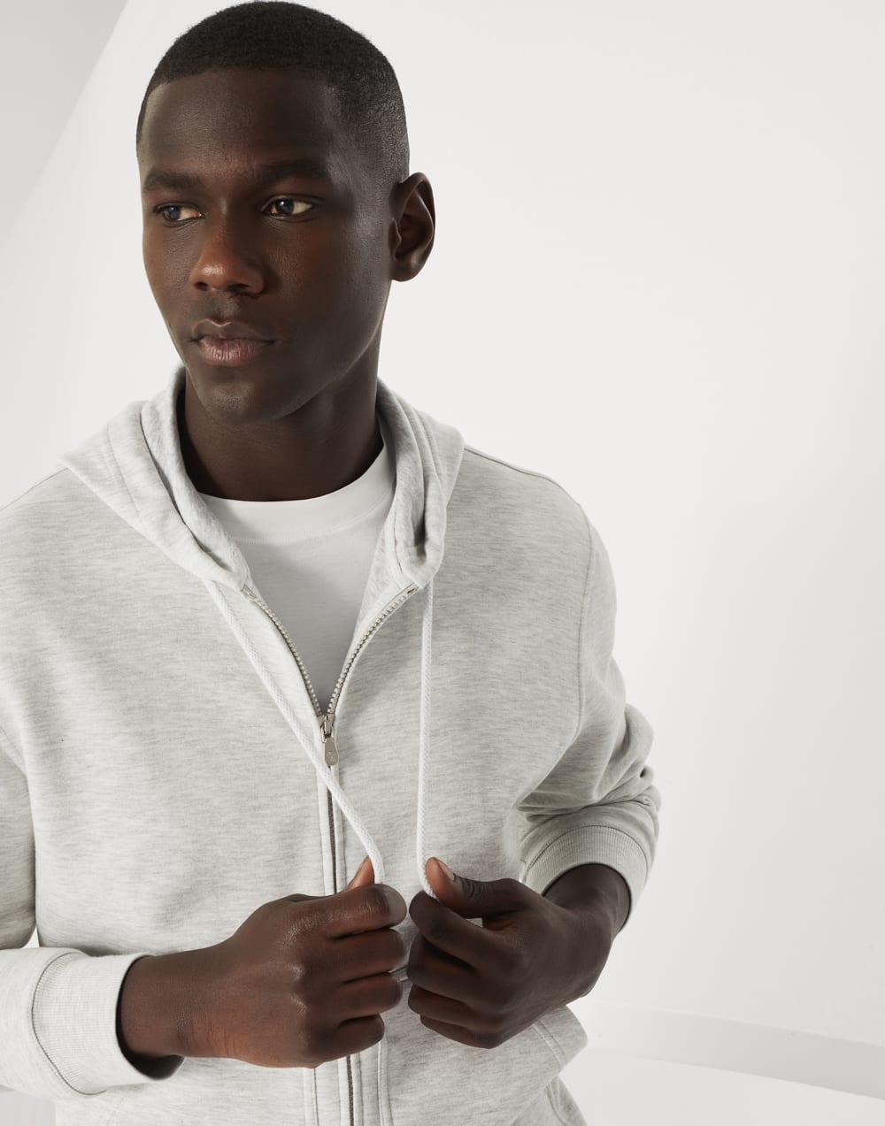 Cotton, cashmere and silk French terry double cloth hooded sweatshirt with zipper